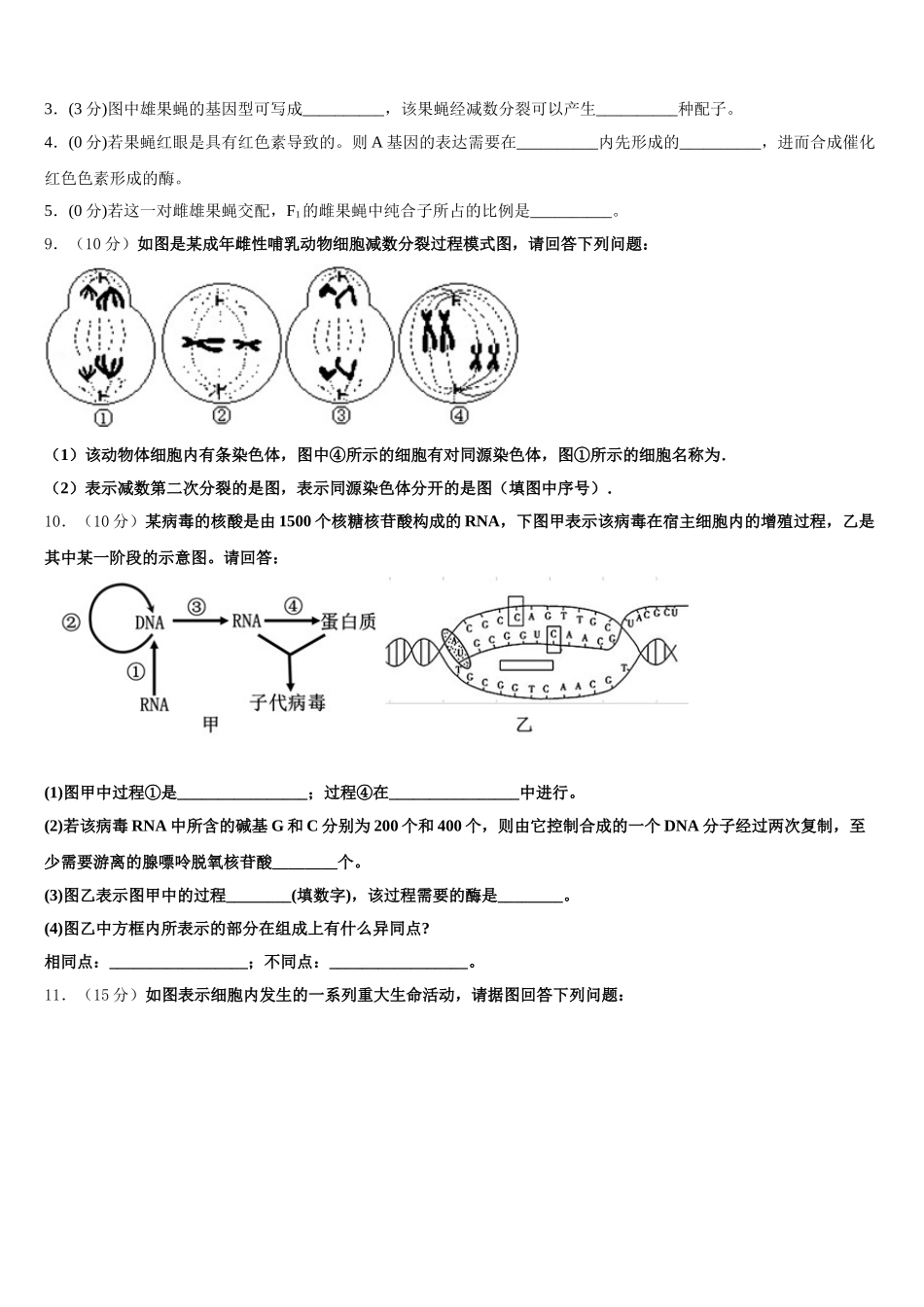 2024-2025学年安徽省巢湖市高一生物第二学期期末质量检测模拟试题含解析_第3页