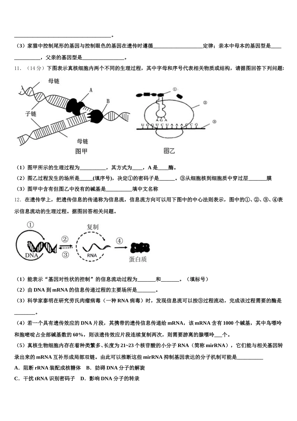 2025届安徽省潜山市第二中学生物高一第二学期期末学业水平测试试题含解析_第3页