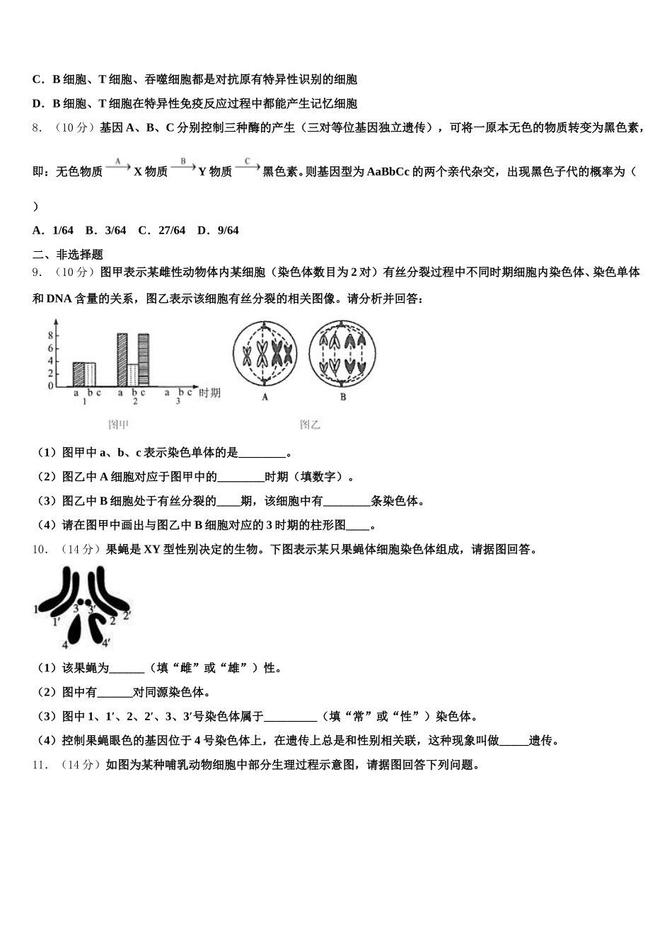 2025年安徽省黄山市徽州区一中高一生物第二学期期末监测模拟试题含解析_第2页
