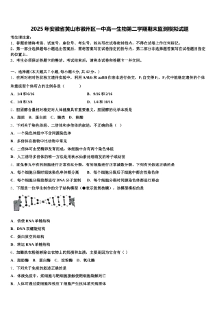 2025年安徽省黄山市徽州区一中高一生物第二学期期末监测模拟试题含解析