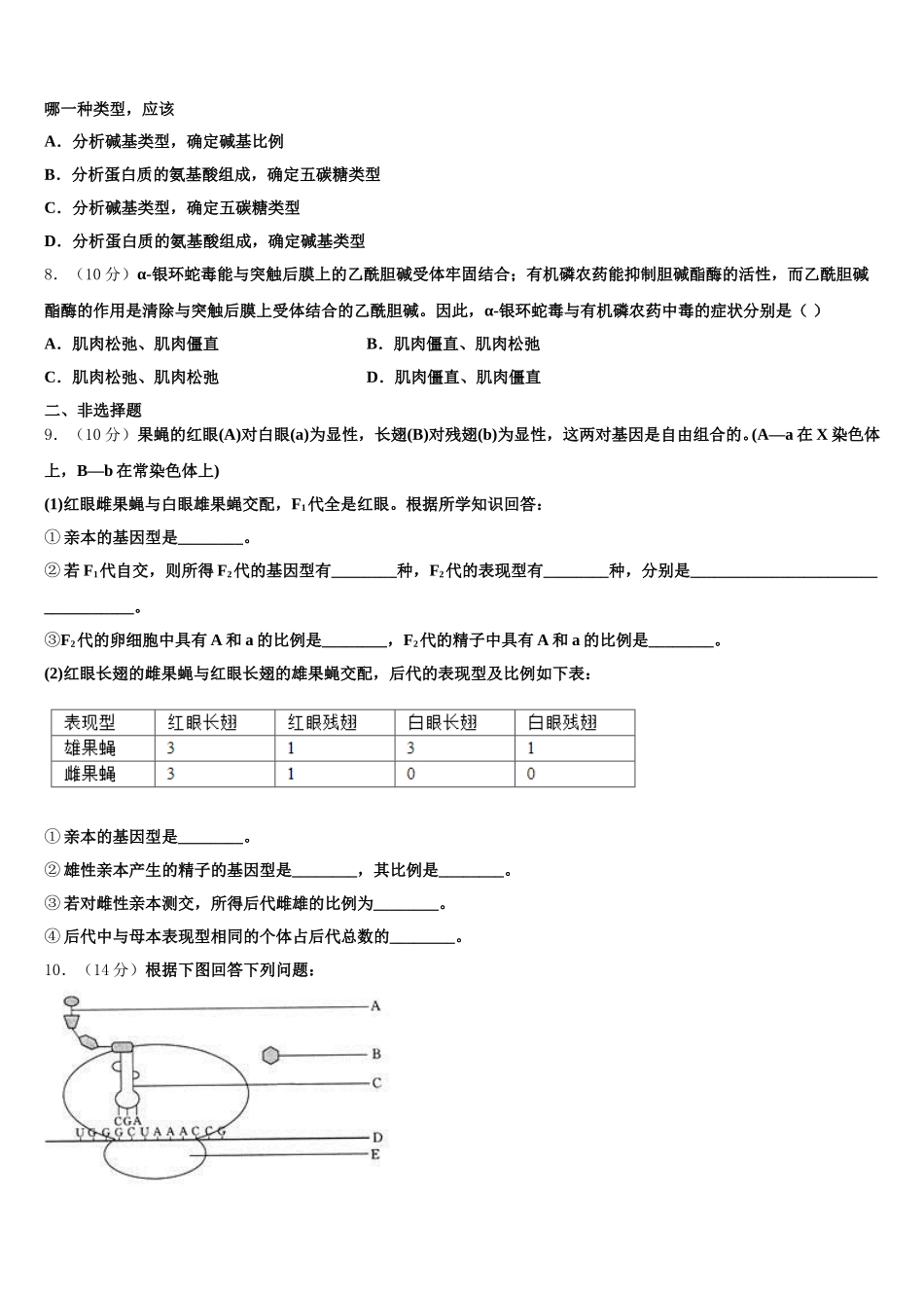 安徽省寿县一中2025年高一生物第二学期期末达标检测模拟试题含解析_第2页