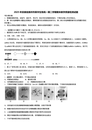 2025年安徽省滁州市英华生物高一第二学期期末教学质量检测试题含解析