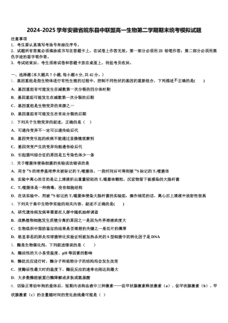 2024-2025学年安徽省皖东县中联盟高一生物第二学期期末统考模拟试题含解析