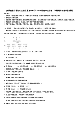 安徽省淮北市相山区淮北市第一中学2025届高一生物第二学期期末统考模拟试题含解析