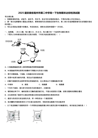2025届安徽省毫州市第二中学高一下生物期末达标检测试题含解析
