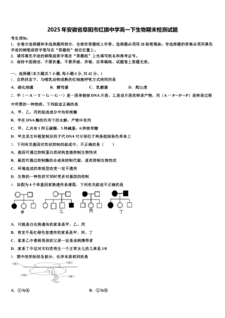 2025年安徽省阜阳市红旗中学高一下生物期末检测试题含解析