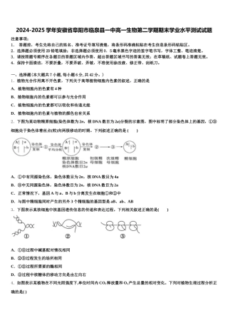 2024-2025学年安徽省阜阳市临泉县一中高一生物第二学期期末学业水平测试试题含解析