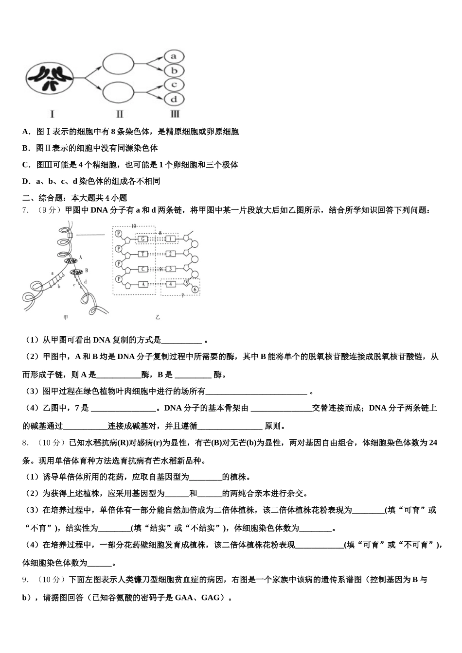 安徽池州市东至二中2025年高一下生物期末质量跟踪监视模拟试题含解析_第2页