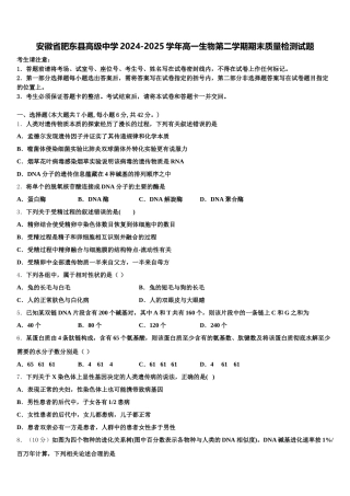 安徽省肥东县高级中学2024-2025学年高一生物第二学期期末质量检测试题含解析