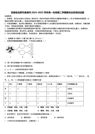 安徽省合肥市巢湖市2024-2025学年高一生物第二学期期末达标测试试题含解析