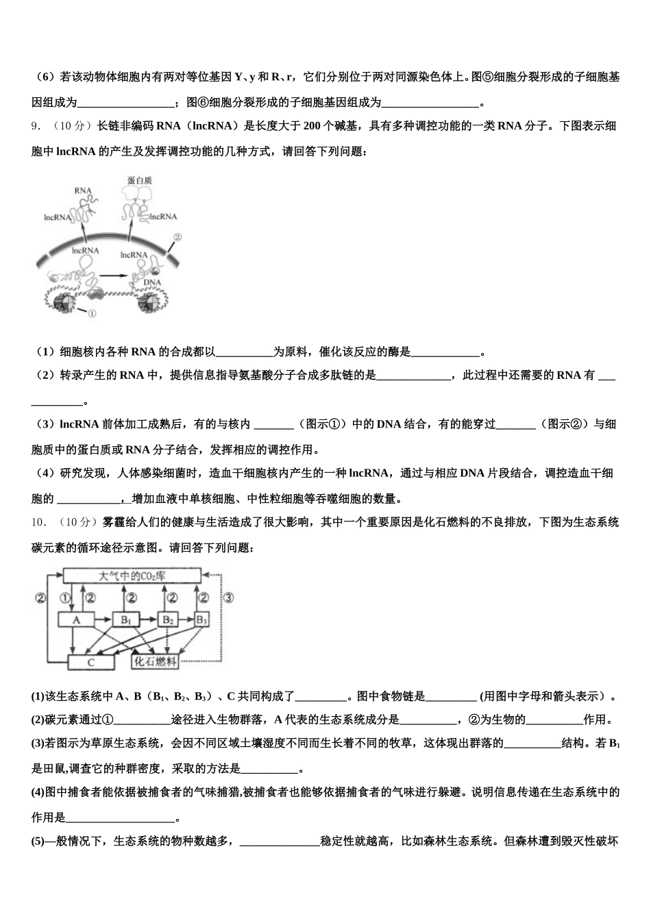 2025届安徽省池州市生物高一第二学期期末学业质量监测模拟试题含解析_第3页