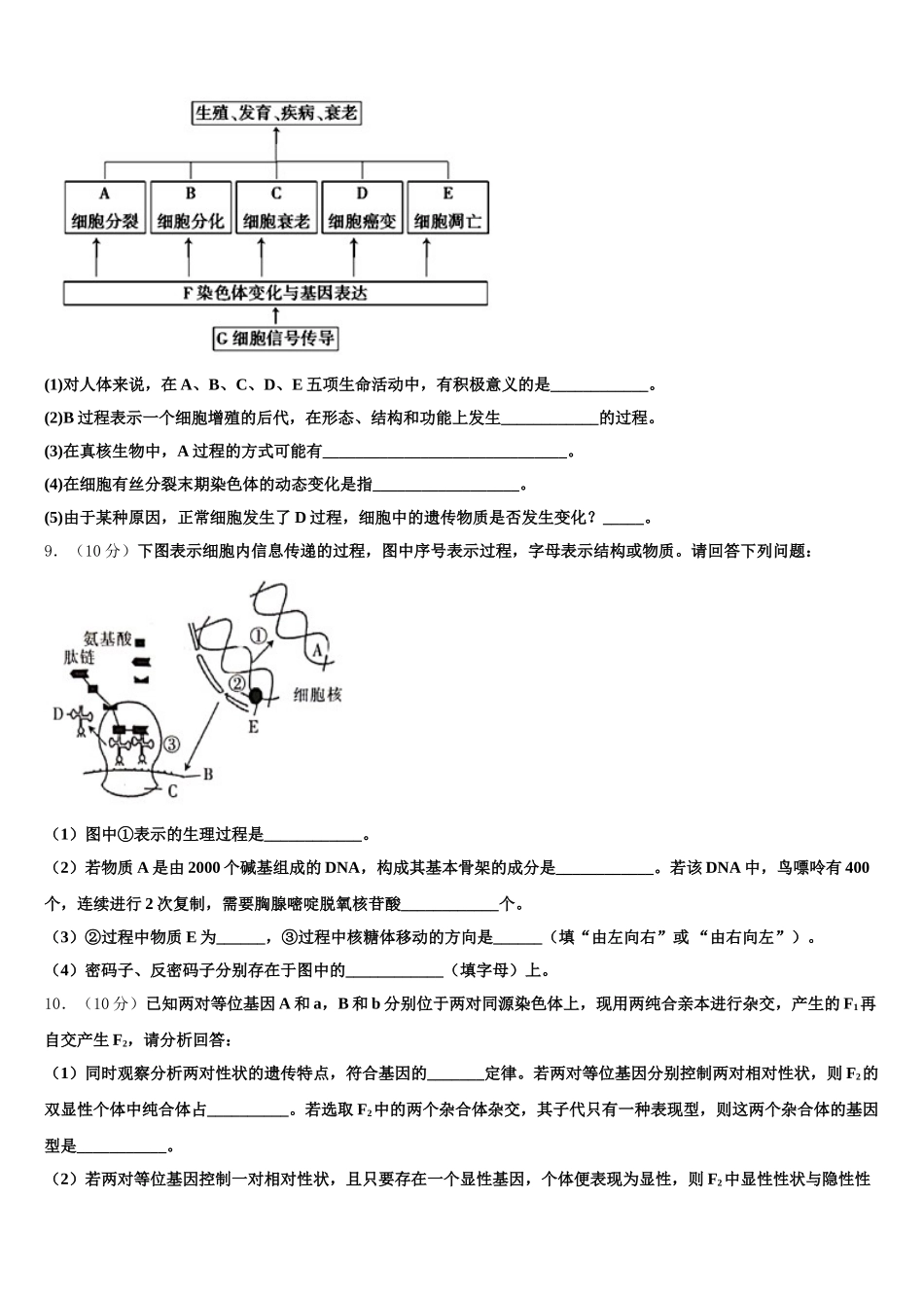 2024-2025学年安徽师范大学附中高一下生物期末学业质量监测模拟试题含解析_第3页