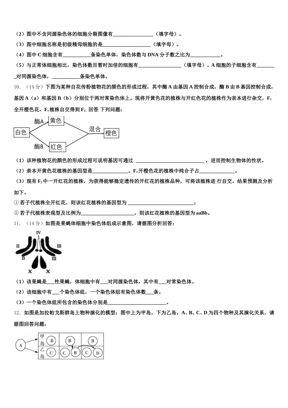 安徽蚌埠龙湖中学2024-2025学年生物高一下期末学业水平测试模拟试题含解析_第3页