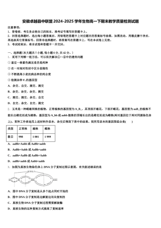 安徽卓越县中联盟2024-2025学年生物高一下期末教学质量检测试题含解析