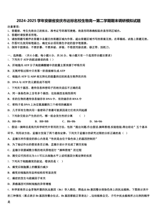 2024-2025学年安徽省安庆市达标名校生物高一第二学期期末调研模拟试题含解析