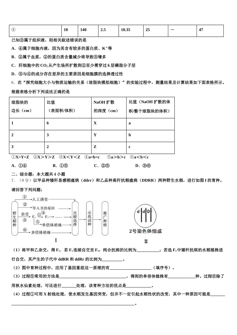 2024-2025学年安徽省合肥市巢湖市汇文实验学校生物高一第二学期期末考试试题含解析_第2页