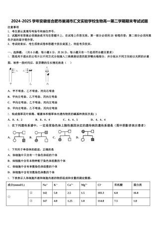 2024-2025学年安徽省合肥市巢湖市汇文实验学校生物高一第二学期期末考试试题含解析