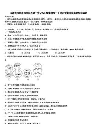 江西省南昌市南昌县莲塘一中2025届生物高一下期末学业质量监测模拟试题含解析