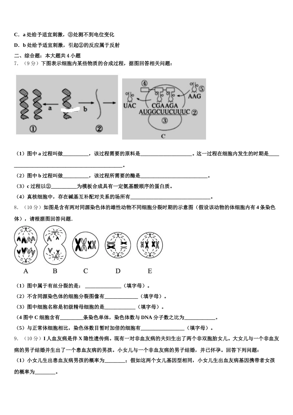 江西省丰城九中2024-2025学年生物高一下期末学业水平测试模拟试题含解析_第2页