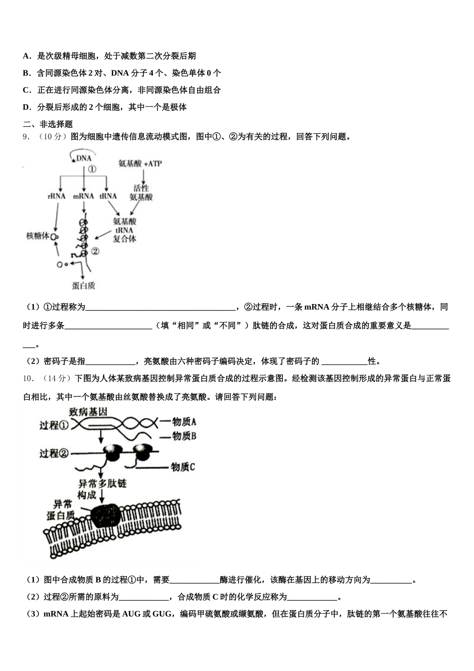 2025年江西省南昌市第一中学生物高一第二学期期末教学质量检测试题含解析_第3页