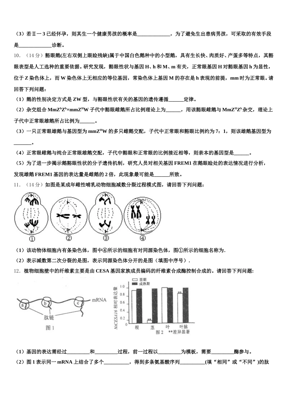 江西省宜春市昌黎实验学校2024-2025学年生物高一第二学期期末考试模拟试题含解析_第3页