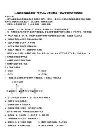 江西省南昌县莲塘第一中学2025年生物高一第二学期期末检测试题含解析