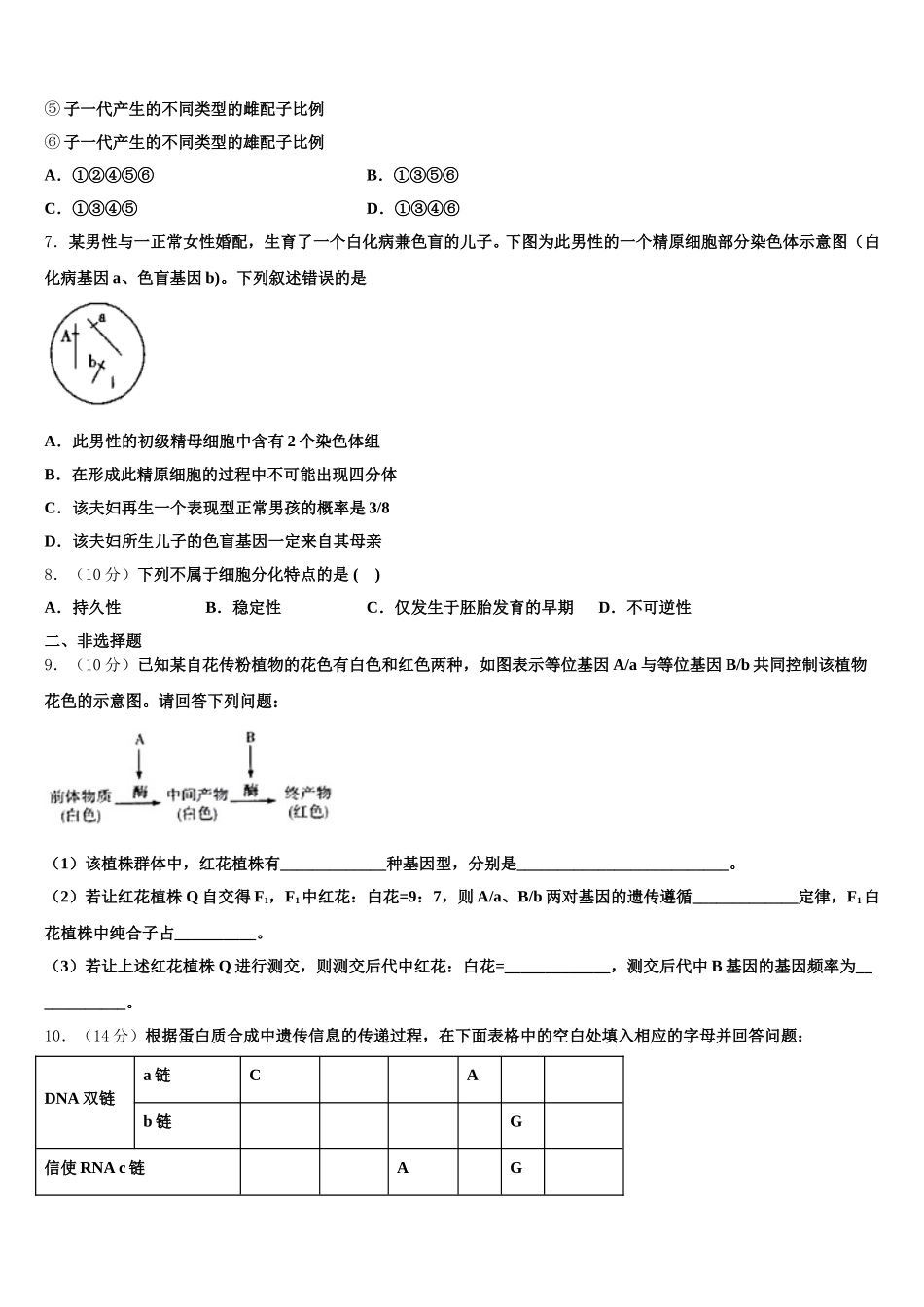 江西省永丰中学2024-2025学年高一生物第二学期期末学业水平测试模拟试题含解析_第2页