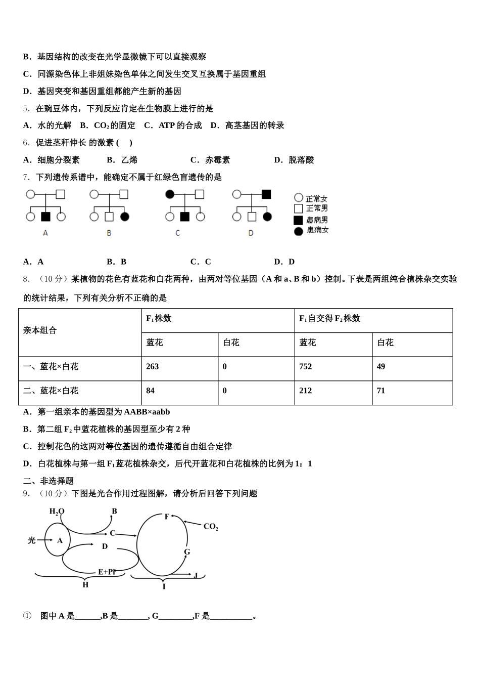 江西省抚州七校联考2024-2025学年高一生物第二学期期末统考模拟试题含解析_第2页