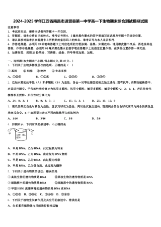 2024-2025学年江西省南昌市进贤县第一中学高一下生物期末综合测试模拟试题含解析