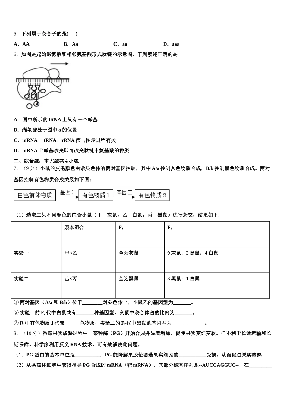 2025年江西省宜春市高安中学生物高一第二学期期末考试模拟试题含解析_第2页