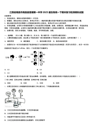 江西省南昌市南昌县莲塘第一中学2025届生物高一下期末复习检测模拟试题含解析