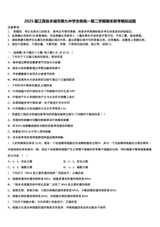 2025届江西省丰城市第九中学生物高一第二学期期末联考模拟试题含解析