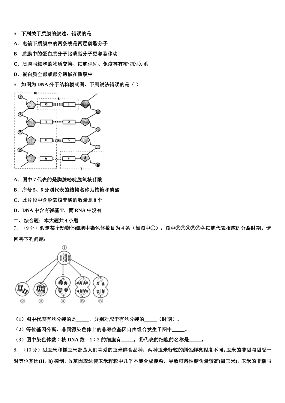 2024-2025学年赣州中学高一生物第二学期期末经典模拟试题含解析_第2页