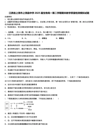 江西省上饶市上饶县中学2025届生物高一第二学期期末教学质量检测模拟试题含解析