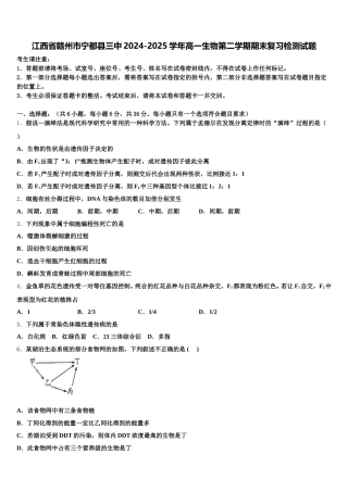 江西省赣州市宁都县三中2024-2025学年高一生物第二学期期末复习检测试题含解析