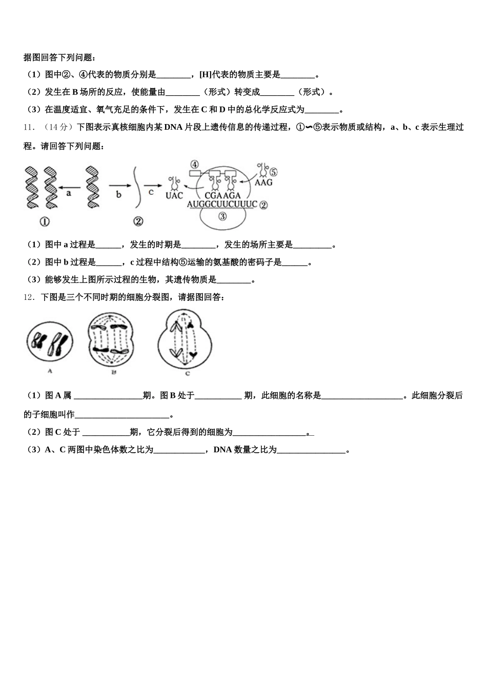 江西省师范大学附属中学2025届生物高一第二学期期末教学质量检测模拟试题含解析_第3页