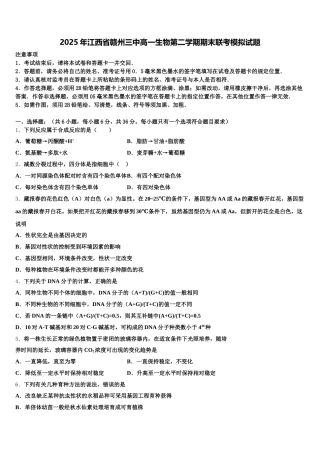 2025年江西省赣州三中高一生物第二学期期末联考模拟试题含解析