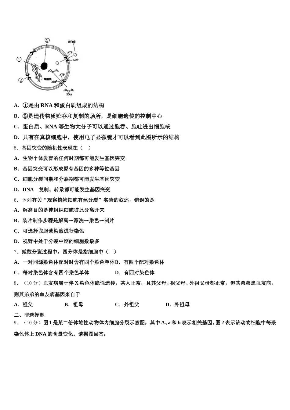 江西省安福二中、吉安县三中2025年生物高一下期末教学质量检测试题含解析_第2页