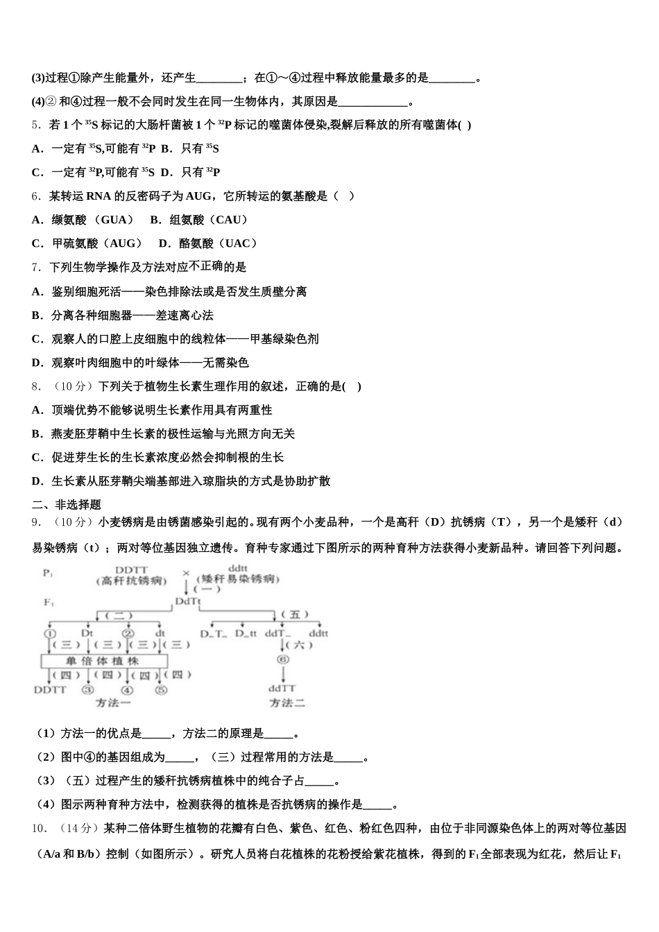 江西省吉安市永新二中2024-2025学年生物高一下期末综合测试模拟试题含解析_第2页