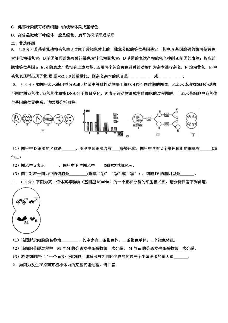 江西省南昌市外国语学校、南昌一中2024-2025学年生物高一第二学期期末统考模拟试题含解析_第3页