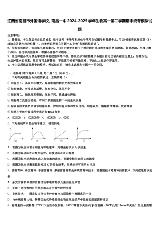 江西省南昌市外国语学校、南昌一中2024-2025学年生物高一第二学期期末统考模拟试题含解析