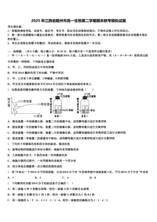 2025年江西省赣州市高一生物第二学期期末联考模拟试题含解析