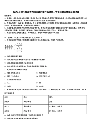 2024-2025学年江西省丰城市第二中学高一下生物期末质量检测试题含解析