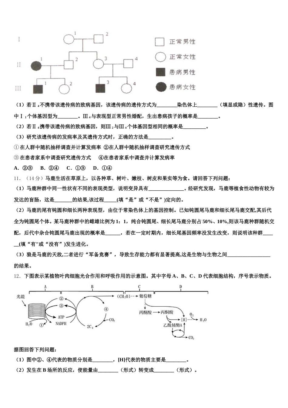 江西省上饶市广丰一中2025年高一生物第二学期期末质量检测模拟试题含解析_第3页