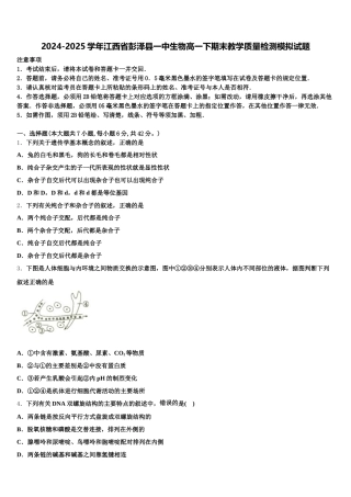 2024-2025学年江西省彭泽县一中生物高一下期末教学质量检测模拟试题含解析