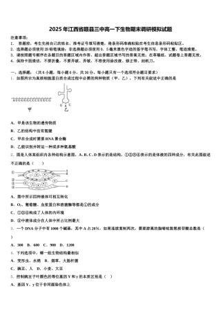 2025年江西省赣县三中高一下生物期末调研模拟试题含解析