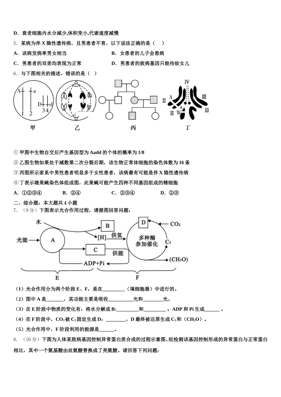 2025年江西省南昌市第三中学生物高一下期末学业质量监测模拟试题含解析_第2页