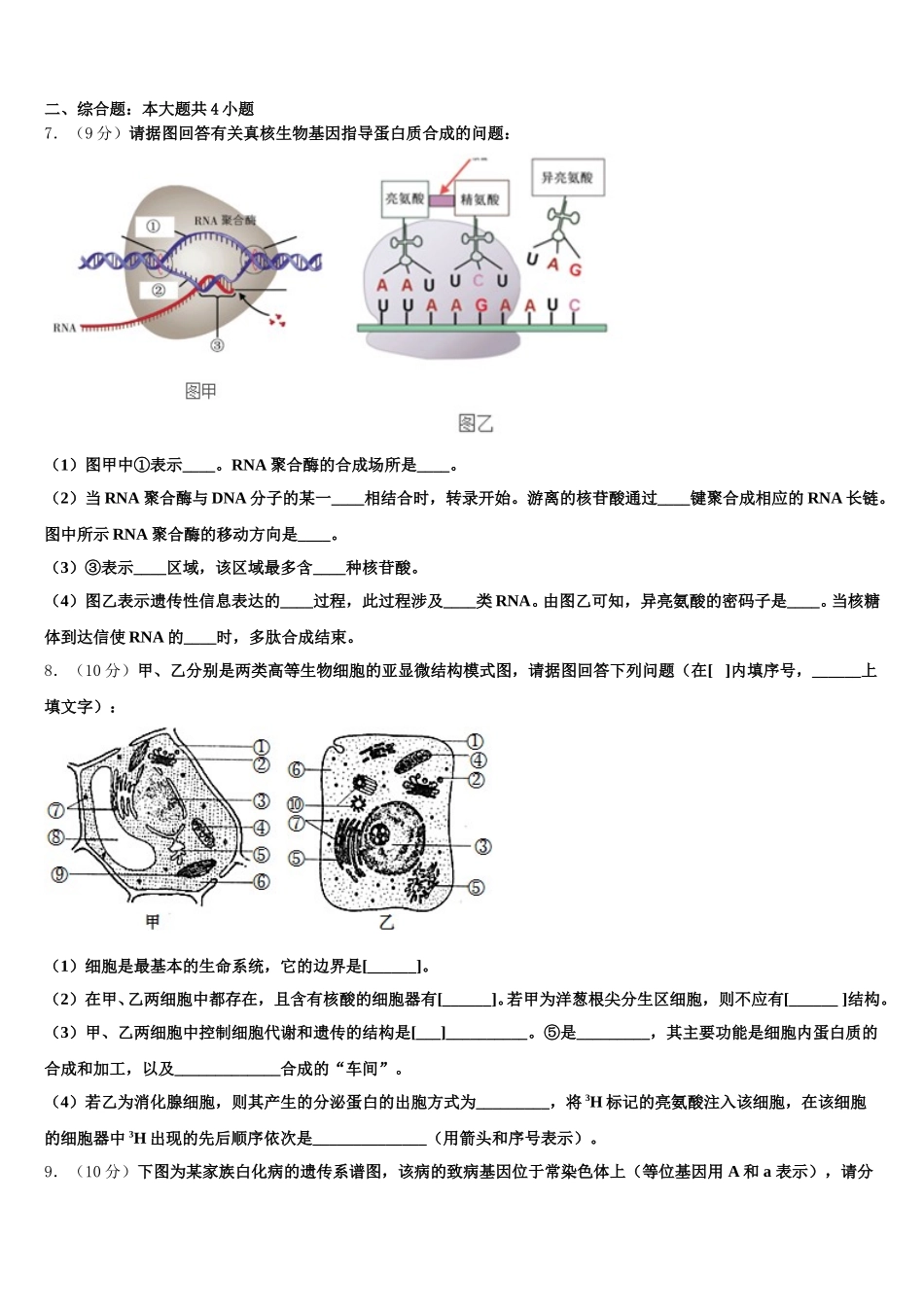 江西省永丰中学2024-2025学年生物高一下期末综合测试模拟试题含解析_第2页