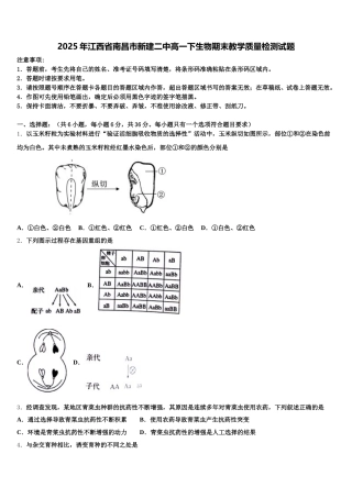 2025年江西省南昌市新建二中高一下生物期末教学质量检测试题含解析