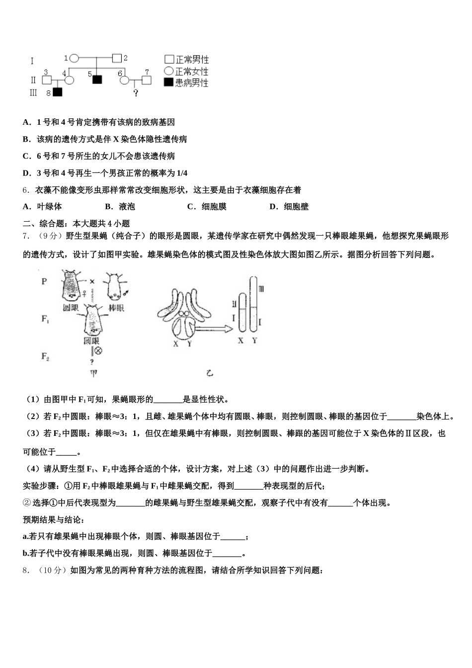 江西省临川第一中学，临川实验2025届生物高一下期末质量检测模拟试题含解析_第2页
